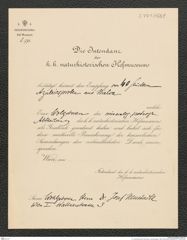k.k. naturhistorisches Hofmuseum, Intendanzakten 1885-1896 (Hauer), Aktenzahl Z.771/1889, Seite 1